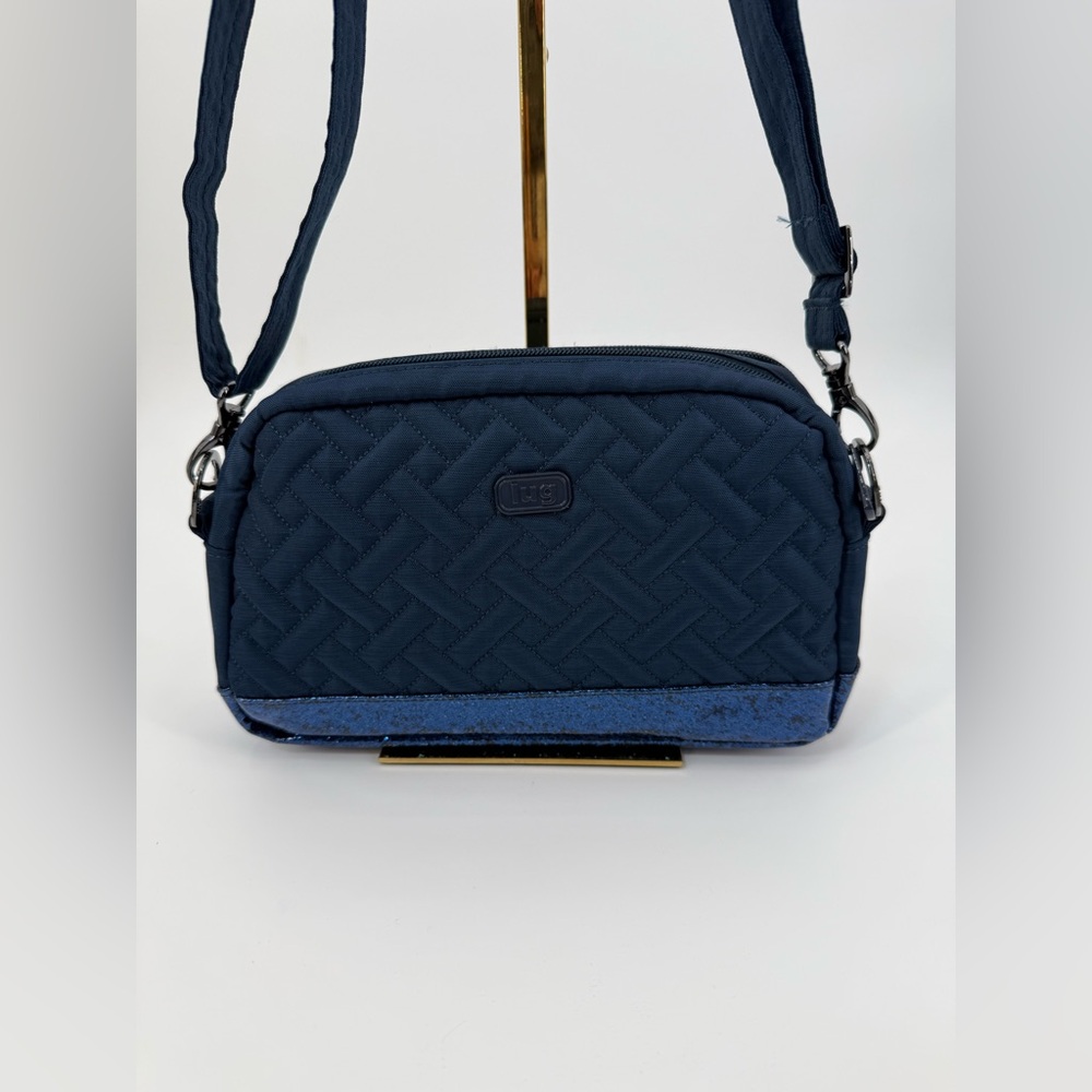 LUG RFID Punter  Quilted Navy Blue & Glitter Crossbody Bag Adjustable Strap - Picture 15 of 15